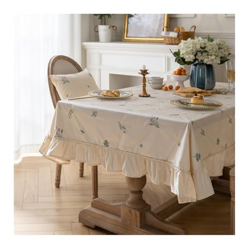 Tablecloth 150x260CM, Baumwolle Tablecloth Lavendel Aprikose Tischdecke Outdoor Rechteck für Wohnzimmer, Esszimmer, Balkon, Garten von Skcess