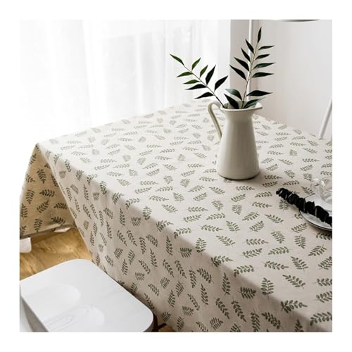 Tablecloth 90x140CM, Leinen Tischdecke Blatt Im Landhausstil Beige Grün Abwaschbare Tischdecke Rechteck von Skcess