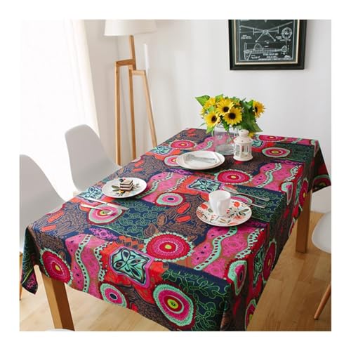 Tablecloth 90x90CM, Leinen Tablecloth Vintage-Muster Im Landhausstil Rot Grün Tischdecke Quadrat für Wohnzimmer, Esszimmer, Balkon, Garten von Skcess