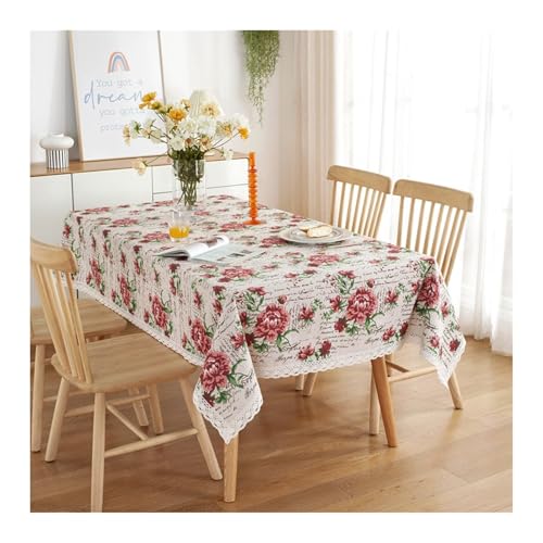 Tablecloth 90x90CM, Polyester-Baumwolle Tischdecke Blumendruck Rot Grün Tischtuch Quadrat für Wohnzimmer, Esszimmer, Balkon, Garten von Skcess