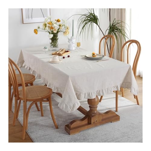 Tablecloth Beige, Baumwolle Tischtuch Volltonfarbe Tischdecke Outdoor Rechteck 140x260CM für Wohnzimmer, Esszimmer, Balkon, Garten von Skcess