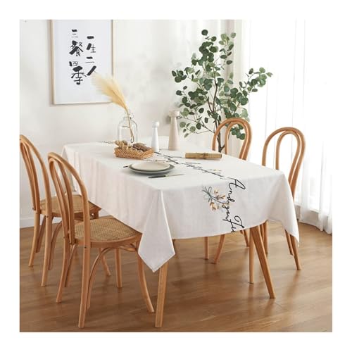 Tablecloth Beige, Polyester Tablecloth Blume Bestickt Abwaschbare Tischdecke Rechteck 135X220CM für Wohnzimmer, Esszimmer, Balkon, Garten von Skcess