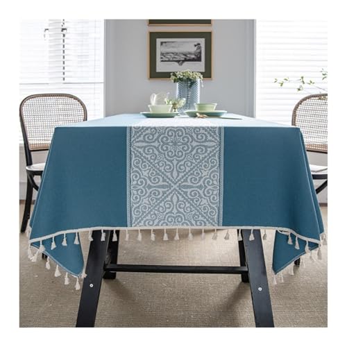 Tablecloth Blau, Polyester Tischdecke Abwaschbar Blumen-Jacquard Tischdecke Outdoor Rechteck 140x160CM von Skcess