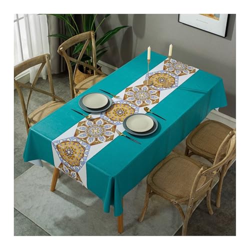 Tablecloth Blaugrün, PVC Tischdecke Outdoor Rustikal Tischtuch Rechteck 100x160CM für Wohnzimmer, Esszimmer, Balkon, Garten von Skcess