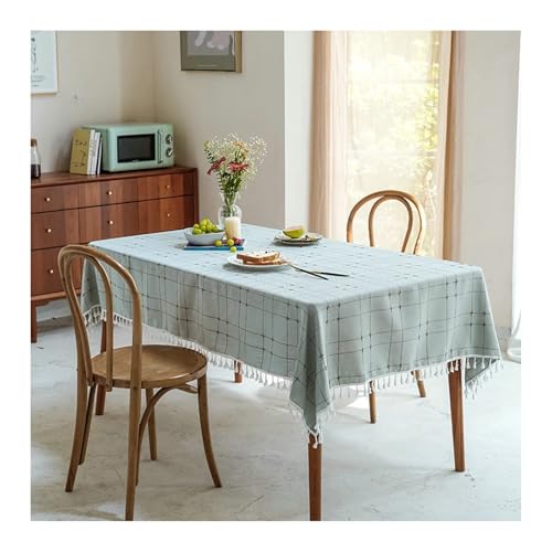 Tablecloth Dunkelgrün, Baumwollleinen Tischdecke Outdoor Doppellinien-Karo Tischdecke Outdoor Rechteck 140x260CM von Skcess