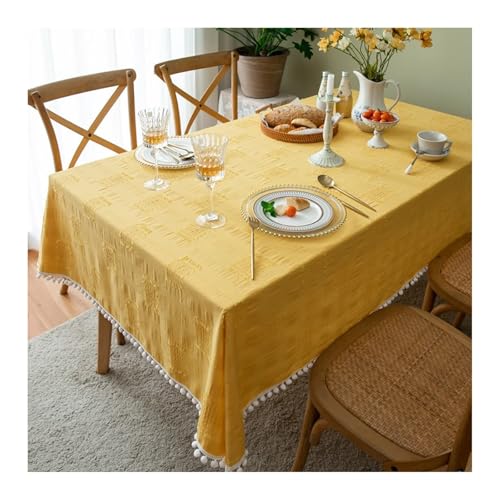 Tablecloth Gelb, Baumwolle Tischdecke Einfarbig Mit Samtball Tischdecke Outdoor Rechteck 100x140CM von Skcess