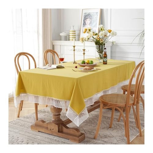 Tablecloth Gelb, Baumwollspitze Tischtuch Einfarbig Mit Spitze Tischdecke Outdoor Rechteck 140x180CM von Skcess