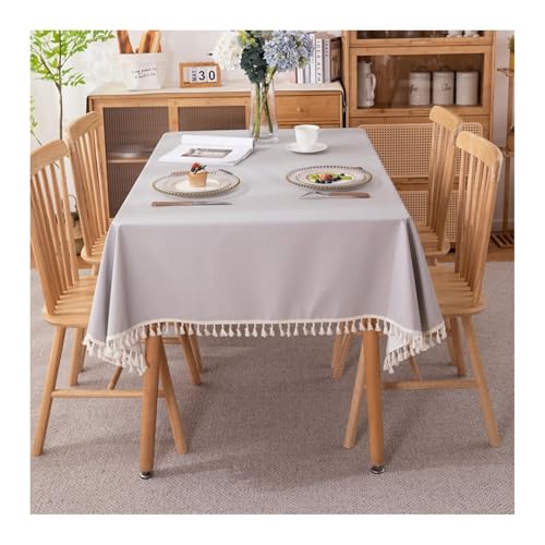 Tablecloth Grau, PVC Tischdecke Abwaschbar Einfarbig Mit Quaste Tischdecke Rechteck 150x300CM von Skcess