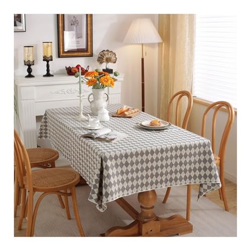 Tablecloth Grau, Polyester-Baumwolle Tischdecke Outdoor Raute Kariert Tischtuch Rechteck 140x260CM von Skcess