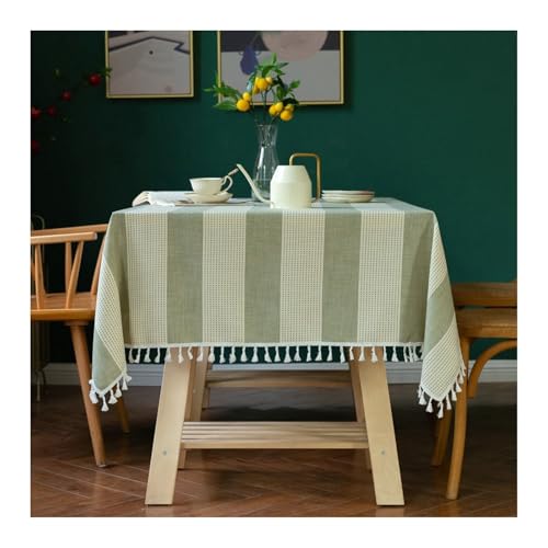 Tablecloth Grün, Baumwollleinen Tischdecke Abwaschbar Streifen Tischdecke Outdoor Quadrat 140x140CM von Skcess