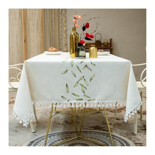 Tablecloth Grün, Baumwollleinen Tischdecke Outdoor Stickerei Tischdecke Rechteck 140x220CM für Wohnzimmer, Esszimmer, Balkon, Garten von Skcess