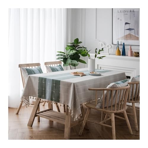 Tablecloth Grün, Polyester Tischdecke Outdoor Karomuster Mit Quaste Abwaschbare Tischdecke Rechteck 140x220CM von Skcess