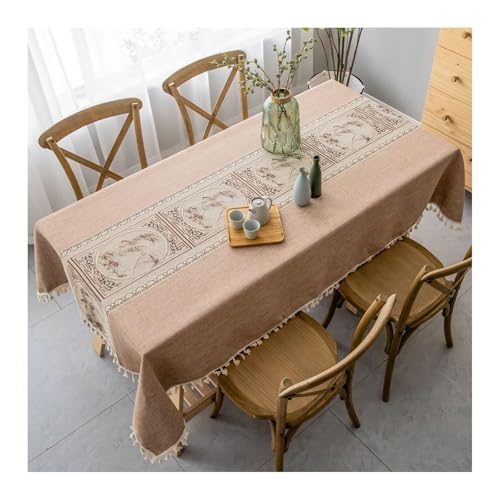 Tablecloth Kaffee, Baumwollleinen Tischdecke Outdoor Garten Tischdecke Rechteck 140x300CM für Wohnzimmer, Esszimmer, Balkon, Garten von Skcess