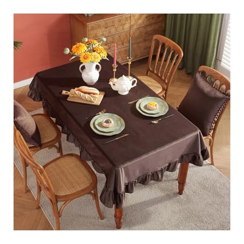 Tablecloth Kaffee, Polyester Abwaschbare Tischdecke Einfarbig Mit Rüschen Tischdecke Outdoor Rechteck 140x300CM von Skcess