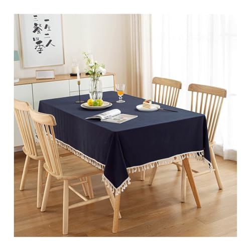 Tablecloth Marineblau, Baumwolle Tablecloth Einfarbig Mit Quaste Abwaschbare Tischdecke Rechteck 100x140CM von Skcess