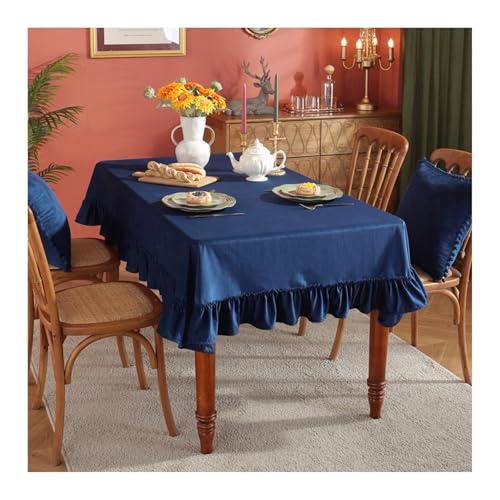 Tablecloth Marineblau, Polyester Abwaschbare Tischdecke Einfarbig Mit Rüschen Tischdecke Rechteck 90x140CM von Skcess