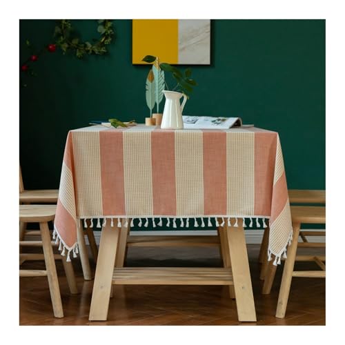 Tablecloth Orange, Baumwollleinen Tischdecke Streifen Tischdecke Quadrat 110x110CM von Skcess