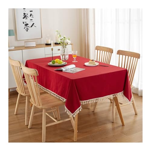 Tablecloth Rot, Baumwolle Tischdecke Abwaschbar Einfarbig Mit Quaste Tischdecke Rechteck 100x160CM von Skcess