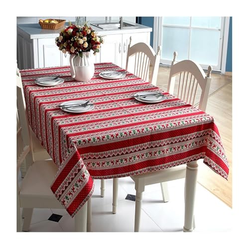 Tablecloth Rot, Baumwolle Tischdecke Weihnachtsmotiv Hirsch Tablecloth Quadrat 90x90CM für Wohnzimmer, Esszimmer, Balkon, Garten von Skcess