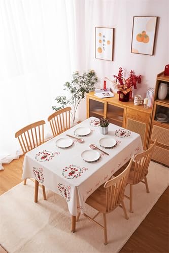 Tablecloth Rot, Polyester Tischdecke Blumendruck Tischtuch Rechteck 130x260CM für Wohnzimmer, Esszimmer, Balkon, Garten von Skcess