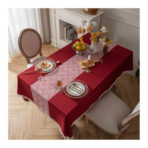 Tablecloth Rot, Polyester Tischdecke Welle Mit Quaste Abwaschbare Tischdecke Rechteck 140x300CM von Skcess