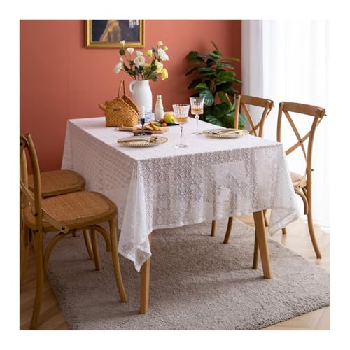 Tablecloth Weiß, Baumwolle Tablecloth Hohlspitzenblume Abwaschbare Tischdecke Quadrat 90x90CM für Wohnzimmer, Esszimmer, Balkon, Garten von Skcess