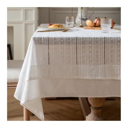 Tablecloth Weiß, Baumwolle Tischdecke Abwaschbar Hohlstreifen Tischdecke Quadrat 140x140CM für Wohnzimmer, Esszimmer, Balkon, Garten von Skcess