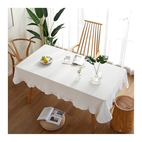 Tablecloth Weiß, Baumwolle Tischtuch Volltonfarbe Tischdecke Rechteck 140x220CM für Wohnzimmer, Esszimmer, Balkon, Garten von Skcess