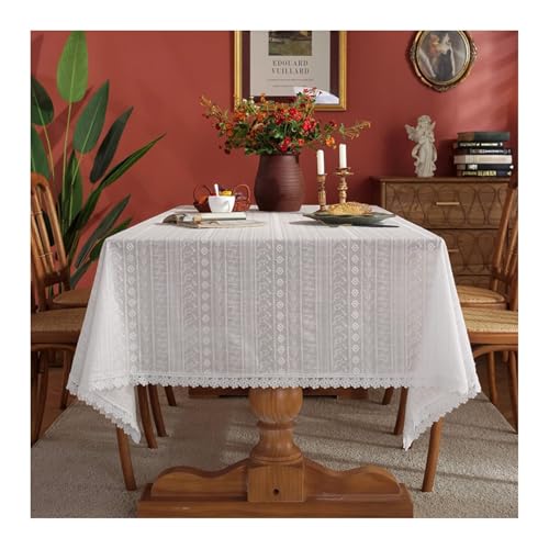 Tablecloth Weiß, Baumwollspitze Abwaschbare Tischdecke Gestickte Blume Mit Spitze Tischdecke Outdoor Rechteck 140x200CM von Skcess