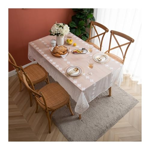 Tablecloth Weiß, Polyester Tablecloth Spitze Mit Blumenstickerei Tischdecke Abwaschbar Rechteck 130x300CM von Skcess