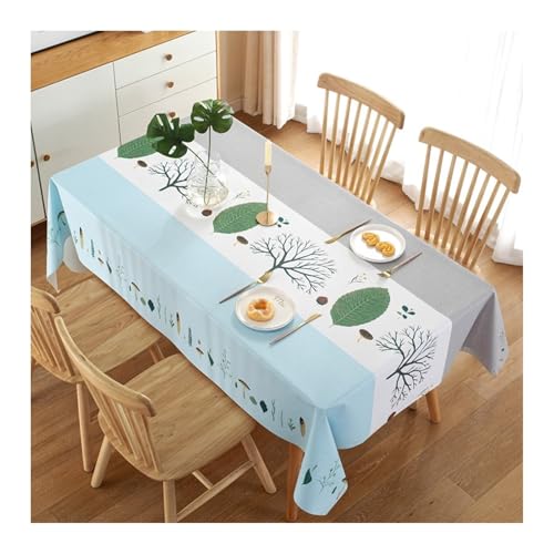 Tischdecke 137X220CM, PVC Tischdecke Abwaschbar Baum Blau Grau Abwaschbare Tischdecke Rechteck für Wohnzimmer, Esszimmer, Balkon, Garten von Skcess