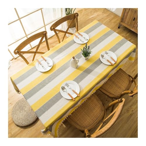 Tischdecke 140x250CM, Polyester Tablecloth Streifen Gelb Weiß Tablecloth Rechteck für Wohnzimmer, Esszimmer, Balkon, Garten von Skcess