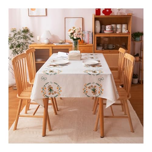 Tischdecke Abwaschbar 130x260CM, Polyester Tablecloth Blumendruck Beige Orange Tischtuch Rechteck für Wohnzimmer, Esszimmer, Balkon, Garten von Skcess