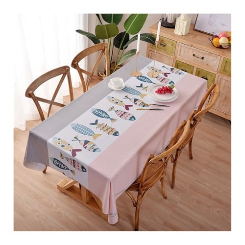 Tischdecke Abwaschbar 137X80CM, PVC Tischdecke Fisch Rosa Weiß Grau Tablecloth Rechteck für Wohnzimmer, Esszimmer, Balkon, Garten von Skcess