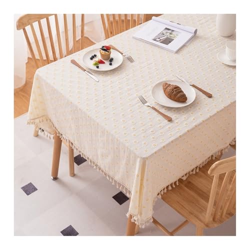 Tischdecke Abwaschbar 60x60CM, Baumwolle Abwaschbare Tischdecke Blume Bestickt Beige Gelb Tablecloth Quadrat von Skcess