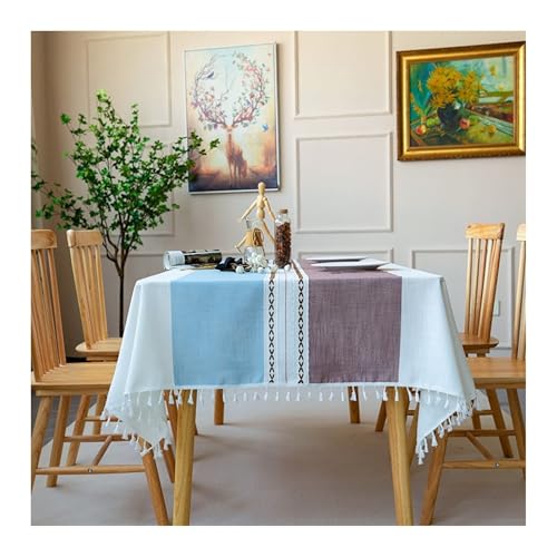 Tischdecke Abwaschbar 90x90CM, Polyester Tischtuch Streifen Blau Kaffee Tischtuch Quadrat für Wohnzimmer, Esszimmer, Balkon, Garten von Skcess