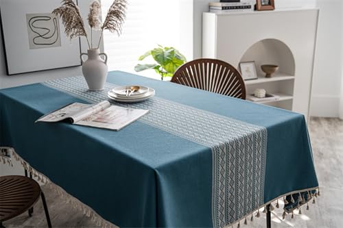 Tischdecke Abwaschbar Blau, Polyester Tablecloth Geometrisch Mit Quaste Tablecloth Rechteck 140x300CM von Skcess