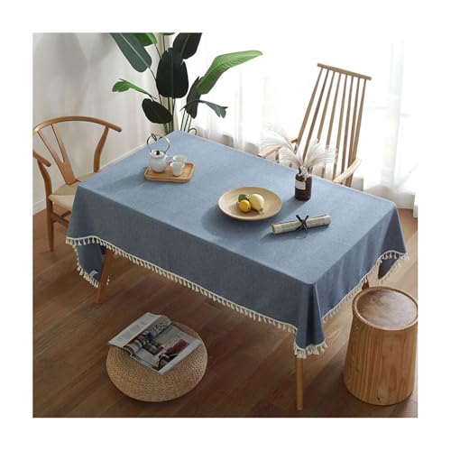 Tischdecke Abwaschbar Blau, Polyester Tischdecke Einfarbig Mit Quaste Tischdecke Rechteck 140x250CM von Skcess