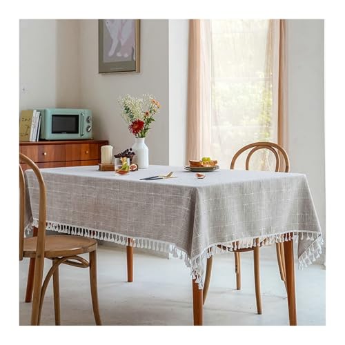 Tischdecke Abwaschbar Braun, Baumwollleinen Tablecloth Doppellinien-Karo Abwaschbare Tischdecke Rechteck 140x260CM von Skcess