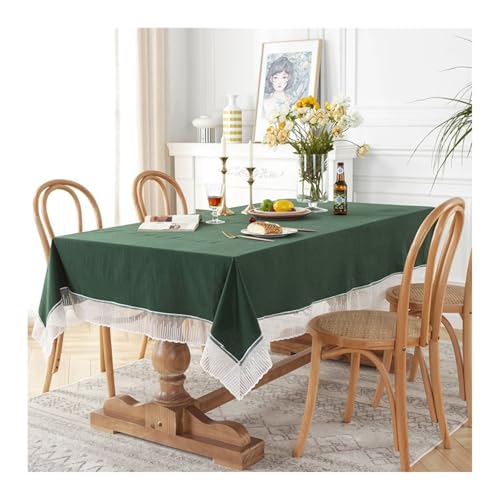 Tischdecke Abwaschbar Dunkelgrün, Baumwollspitze Tablecloth Einfarbig Mit Spitze Tablecloth Rechteck 100x140CM von Skcess