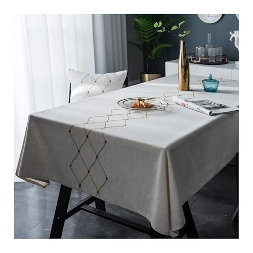 Tischdecke Abwaschbar Grau, Polyester Tischdecke Raute Bestickt Tablecloth Rechteck 130x250CM von Skcess