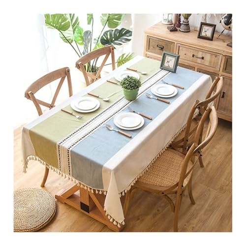 Tischdecke Abwaschbar Hellgrün, Polyester Tischdecke Outdoor Streifen Tablecloth Rechteck 140x200CM von Skcess