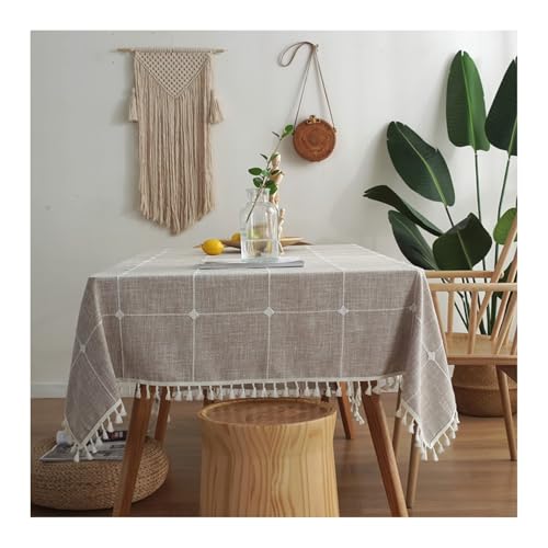 Tischdecke Abwaschbar Khaki, Polyester Tablecloth Karomuster Mit Quaste Tischdecke Abwaschbar Rechteck 140x220CM von Skcess