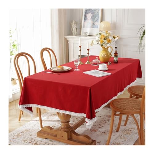 Tischdecke Abwaschbar Rot, Baumwolle Tablecloth Volltonfarbe Tischdecke Abwaschbar Quadrat 120x120CM von Skcess