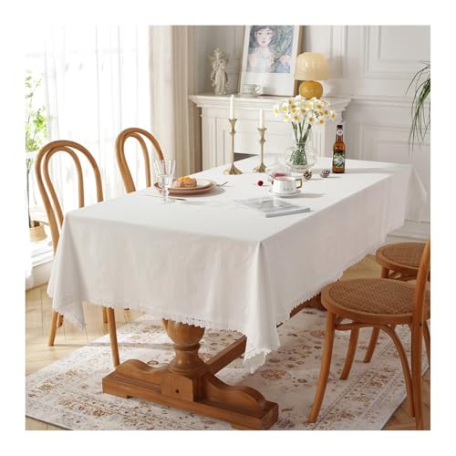 Tischdecke Abwaschbar Weiß, Baumwolle Tablecloth Volltonfarbe Tischtuch Rechteck 100x140CM für Wohnzimmer, Esszimmer, Balkon, Garten von Skcess