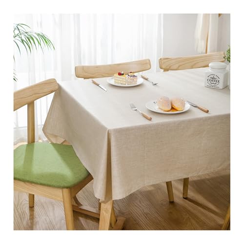 Tischdecke Beige, Leinen Tischdecke Abwaschbar Volltonfarbe Tischtuch Quadrat 90x90CM für Wohnzimmer, Esszimmer, Balkon, Garten von Skcess