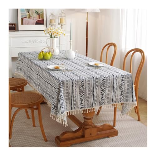 Tischdecke Blau, Baumwolle Tablecloth Streifen Geometrisch Mit Quaste Tischdecke Abwaschbar Quadrat 90x90CM von Skcess