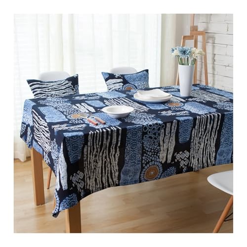 Tischdecke Blau, Leinen Tischdecke Outdoor Vintage-Muster Im Landhausstil Tablecloth Quadrat 90x90CM von Skcess