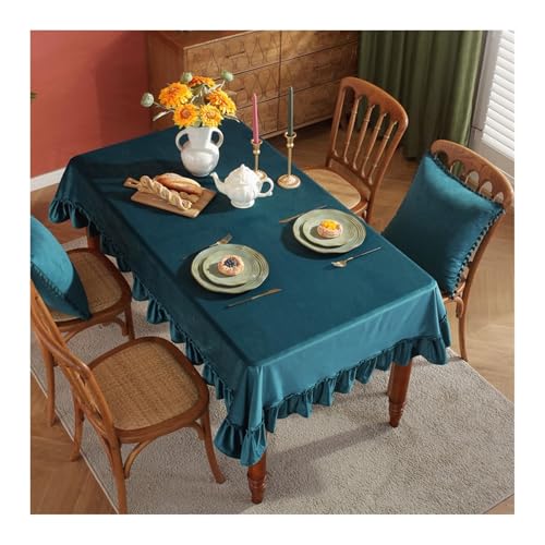 Tischdecke Blau, Polyester Tablecloth Einfarbig Mit Rüschen Tischtuch Rechteck 140x260CM für Wohnzimmer, Esszimmer, Balkon, Garten von Skcess