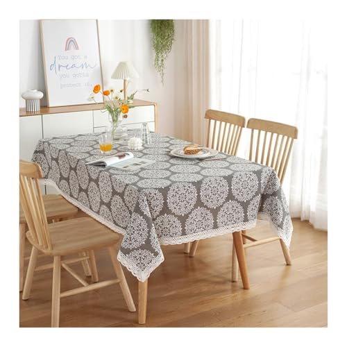 Tischdecke Grau, Polyester-Baumwolle Tablecloth Blumendruck Tischtuch Quadrat 90x90CM für Wohnzimmer, Esszimmer, Balkon, Garten von Skcess